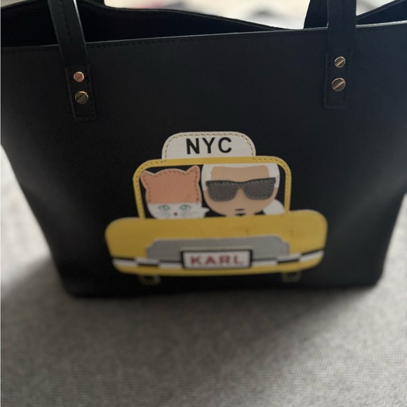 Karl Lagerfeld Black Tote Bag with Yellow Taxi Design - Picture 2 of 5
